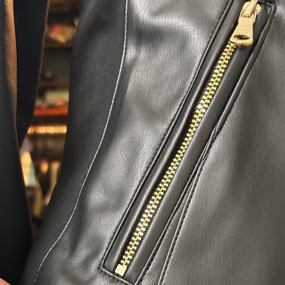Calvin Klein Black Leather Jacket with Gold Accents - Picture 4 of 7
